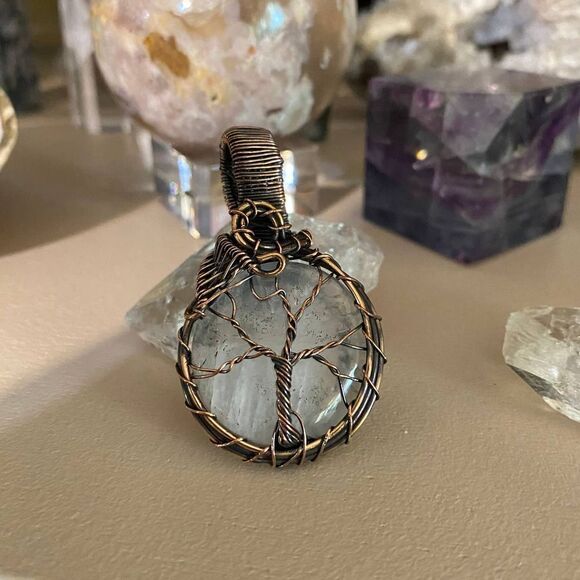 Tree Of Life Clear Quartz Copper Wired Pendant - Picture 1 of 5